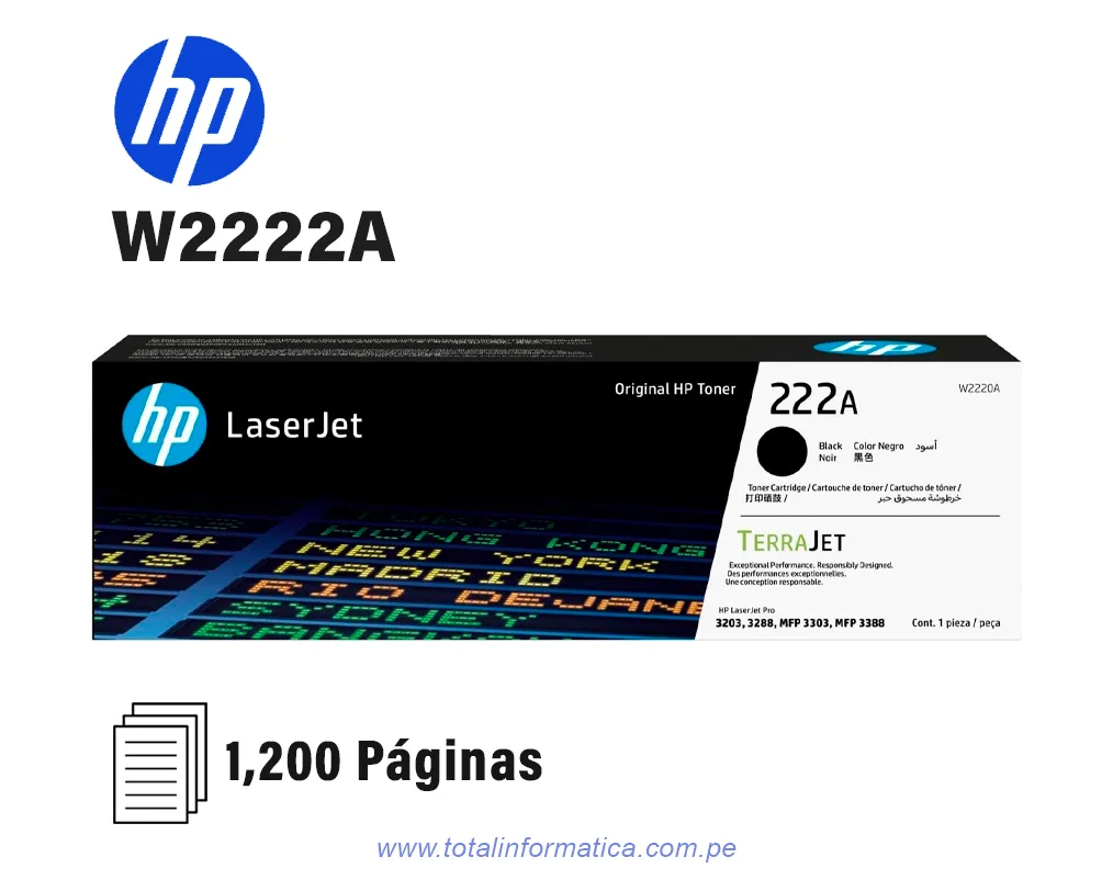 HP Toner 222A W2220A Black Pro MFP 3303fdw 1300 Páginas - imagen 1