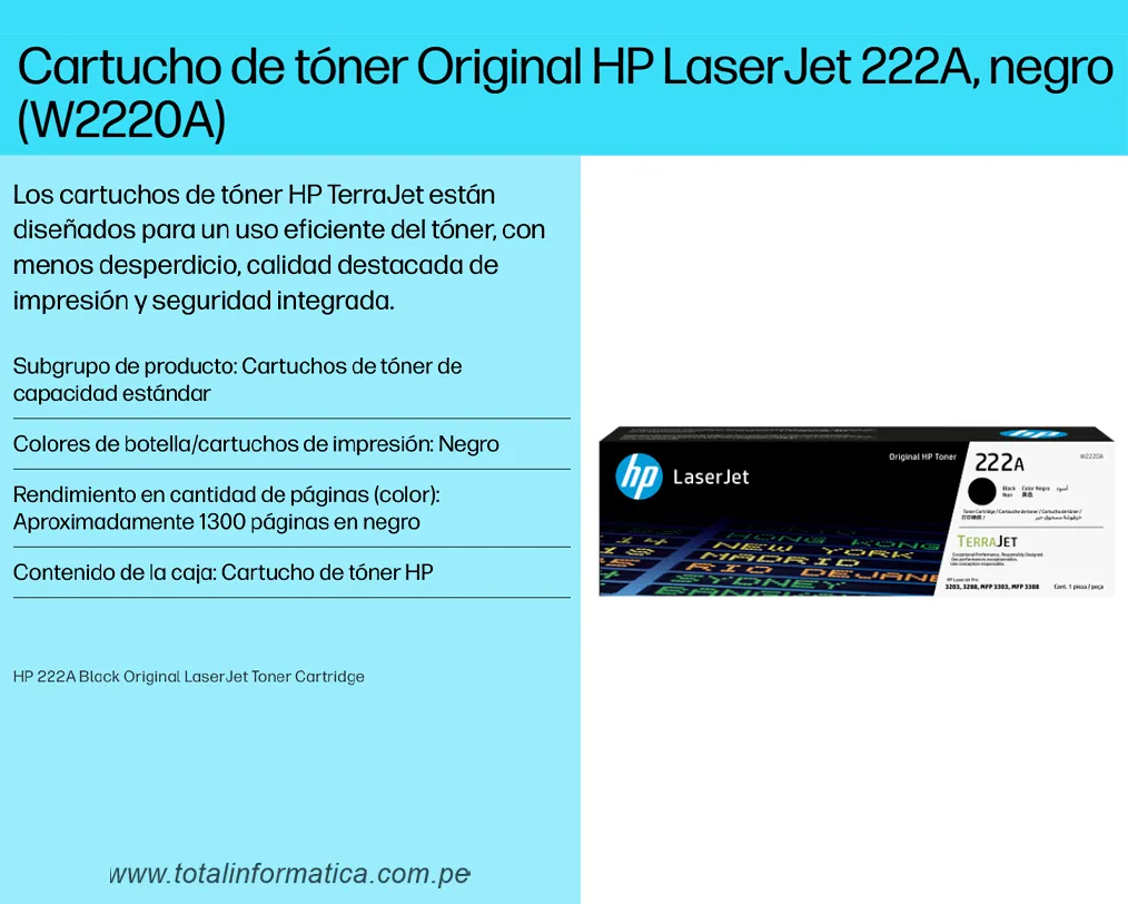 HP Toner 222A W2220A Black Pro MFP 3303fdw 1300 Páginas - imagen 2