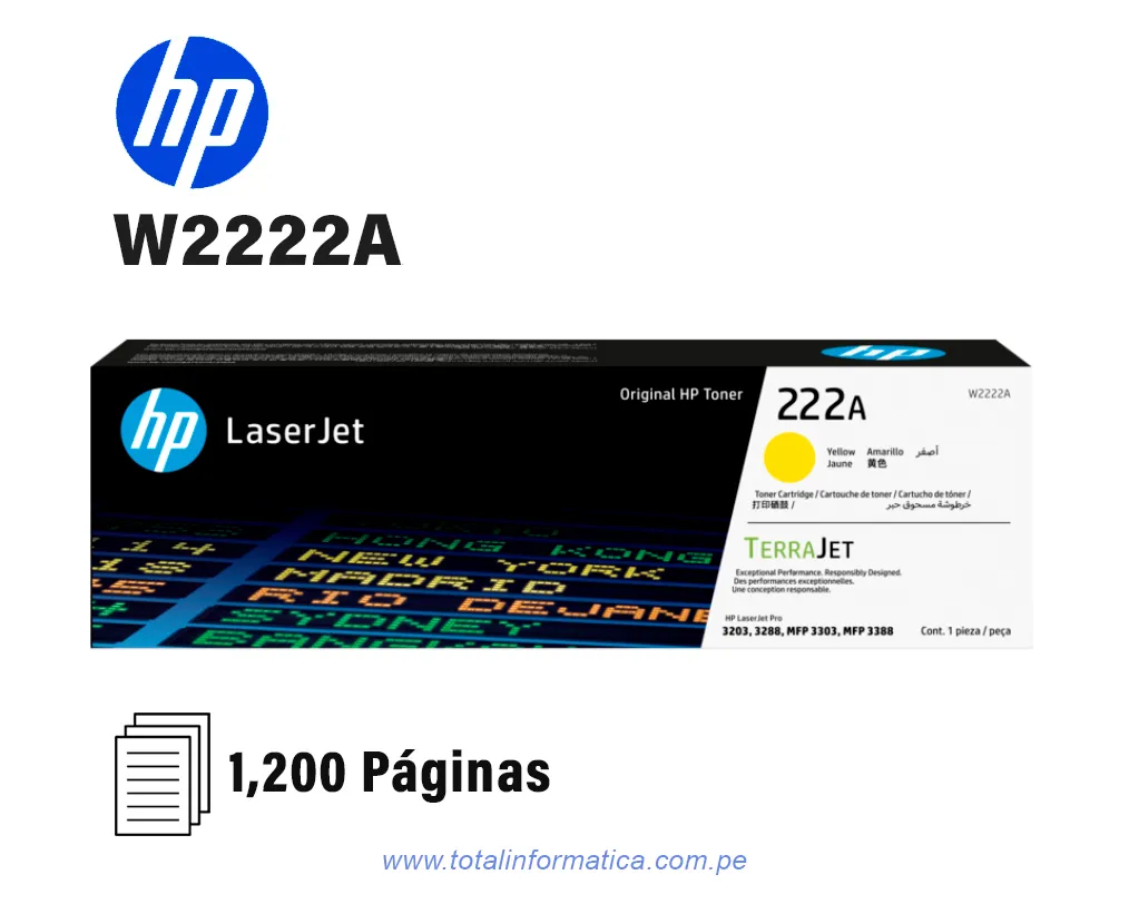 HP Toner W2222A Yellow Pro MFP 3303fdw 1200 Páginas - imagen 1