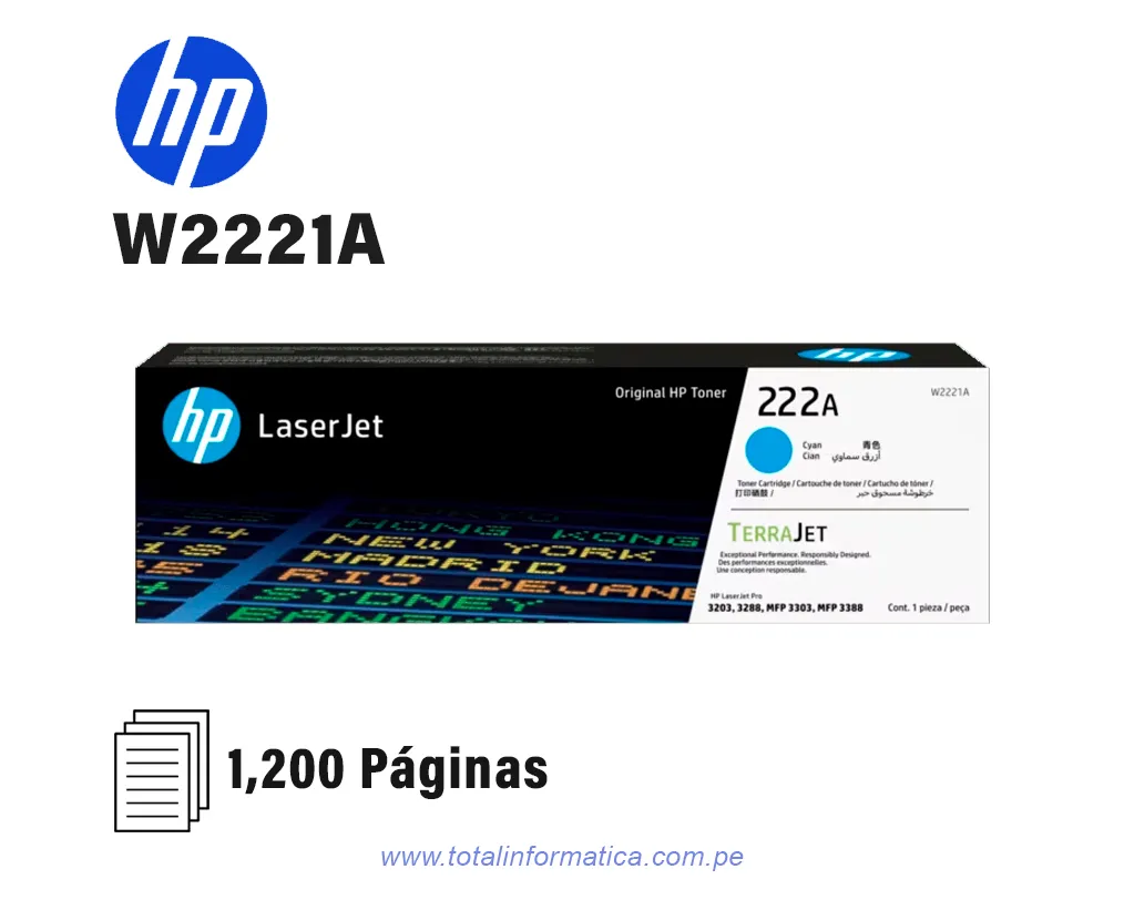 HP Toner W2221A Cyan Pro MFP 3303fdw 1200 Páginas - imagen 1