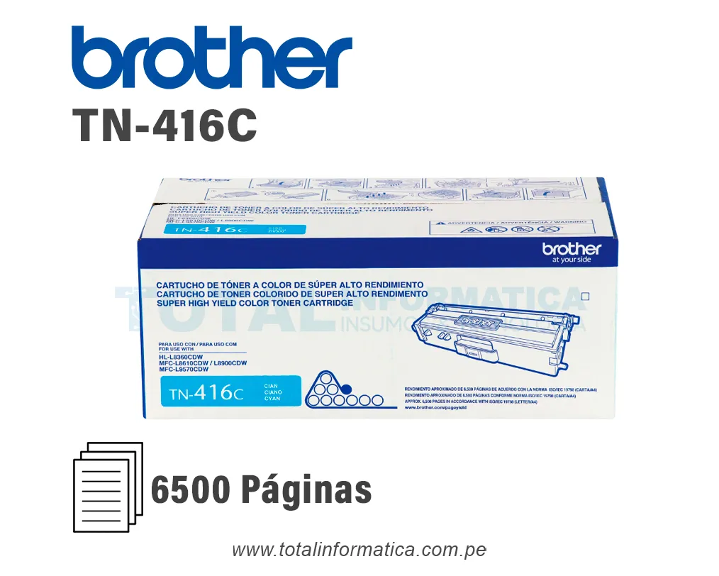 BROTHER TONER TN416C CYAN, MFCL8900CDW 6500 PAG - imagen 1
