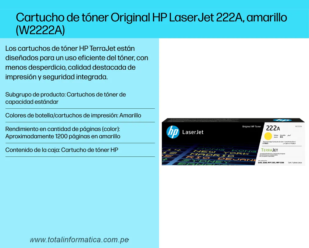 HP Toner W2222A Yellow Pro MFP 3303fdw 1200 Páginas - imagen 2