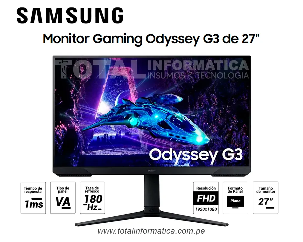 Samsung Odyssey G3 27" Monitor Gaming LS27DG300ELXPE FHD VA HDMI / Display Port / 1ms - imagen 1