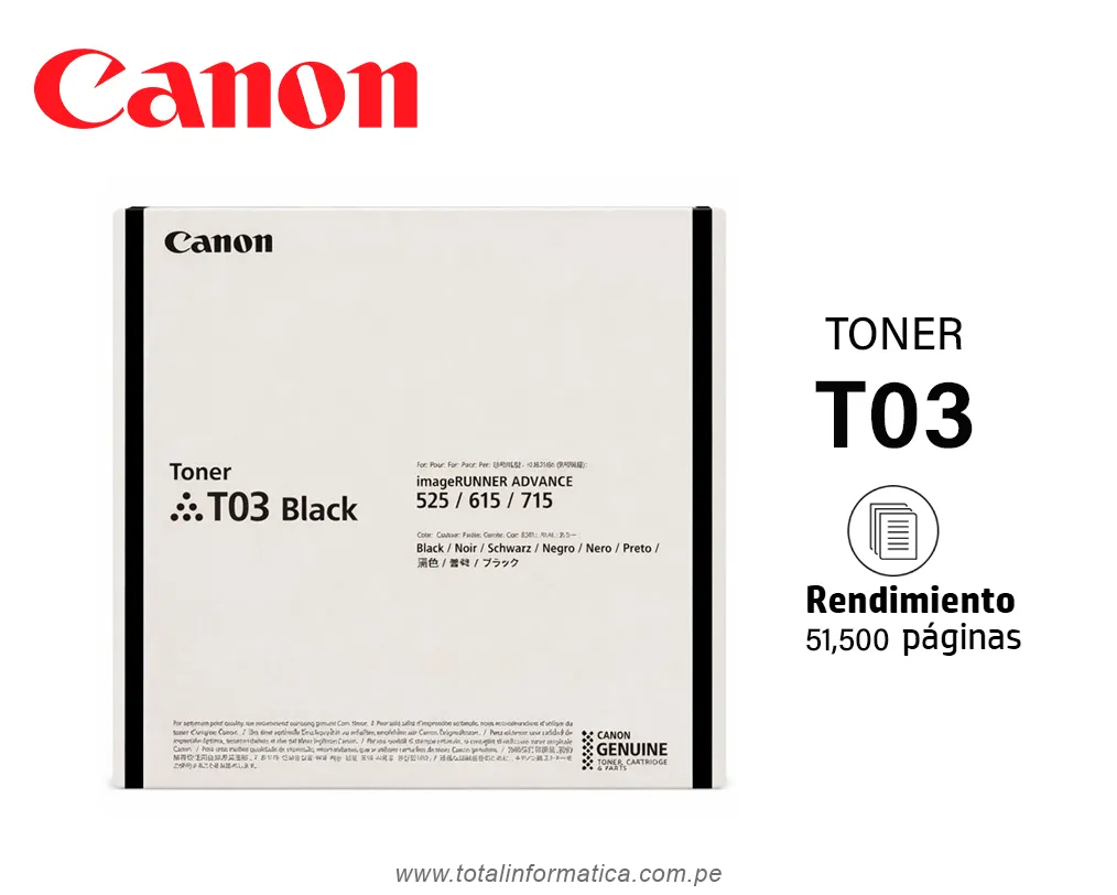 Toner Original Canon T03 Negro 2725C001BA | 51,500 Páginas - imagen 1