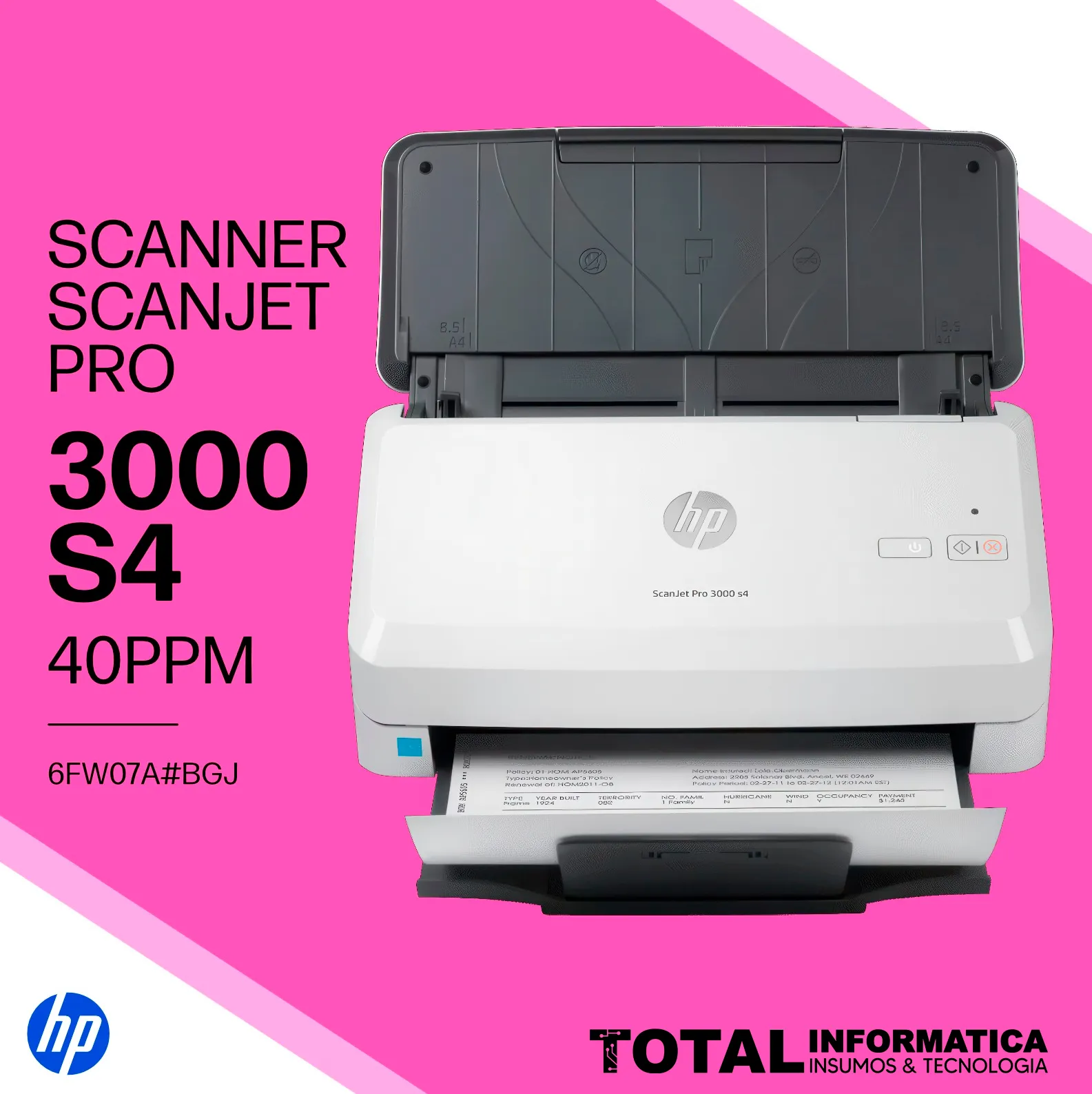 ESCÁNER HP SCANJET PRO 3000 S4 6FW07A, 40 PPM/80 IPM - imagen 3