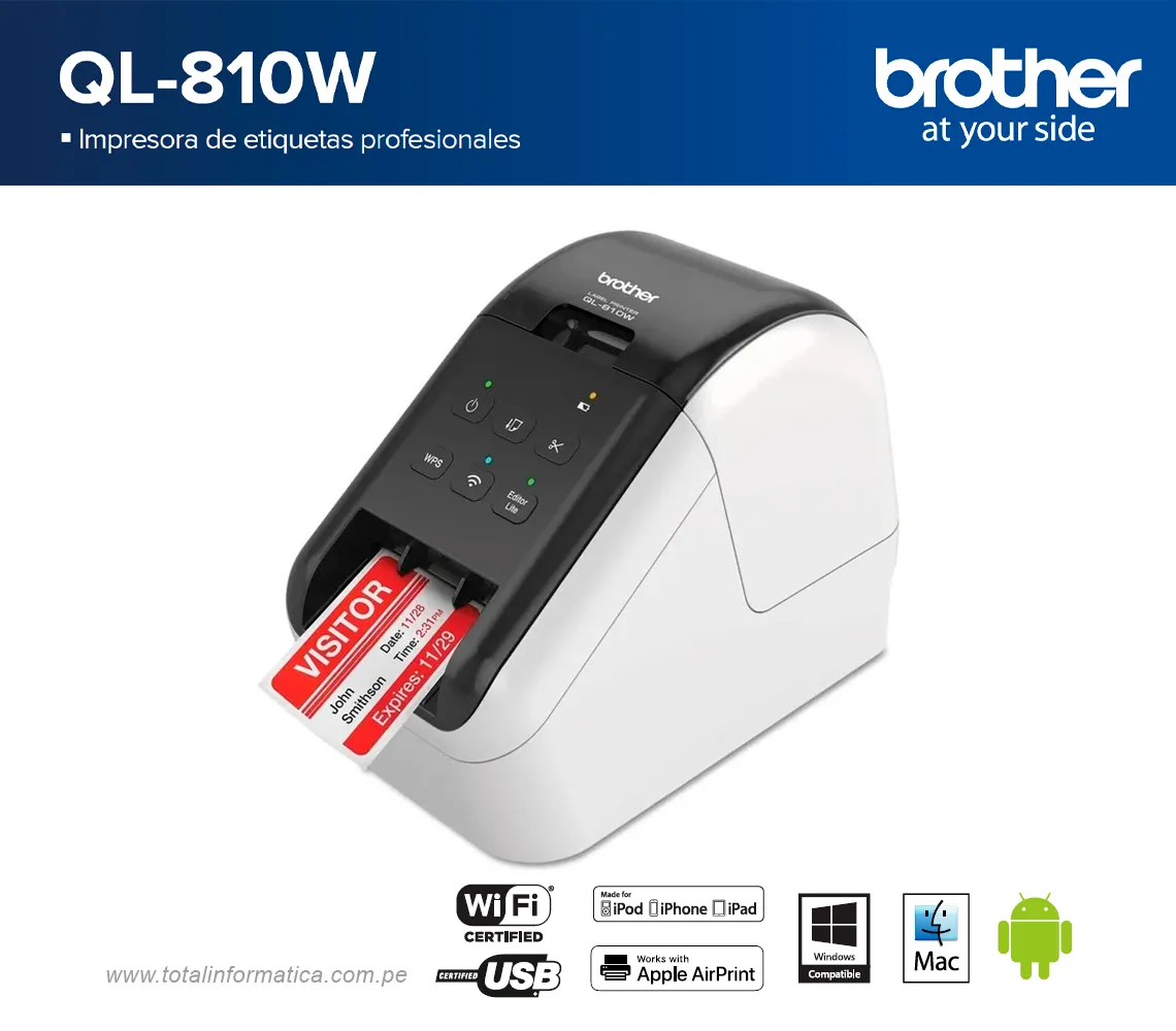 IMPRESORA TÉRMICA DIRECTA BROTHER QL810W, MONOCROMATICO - imagen 1