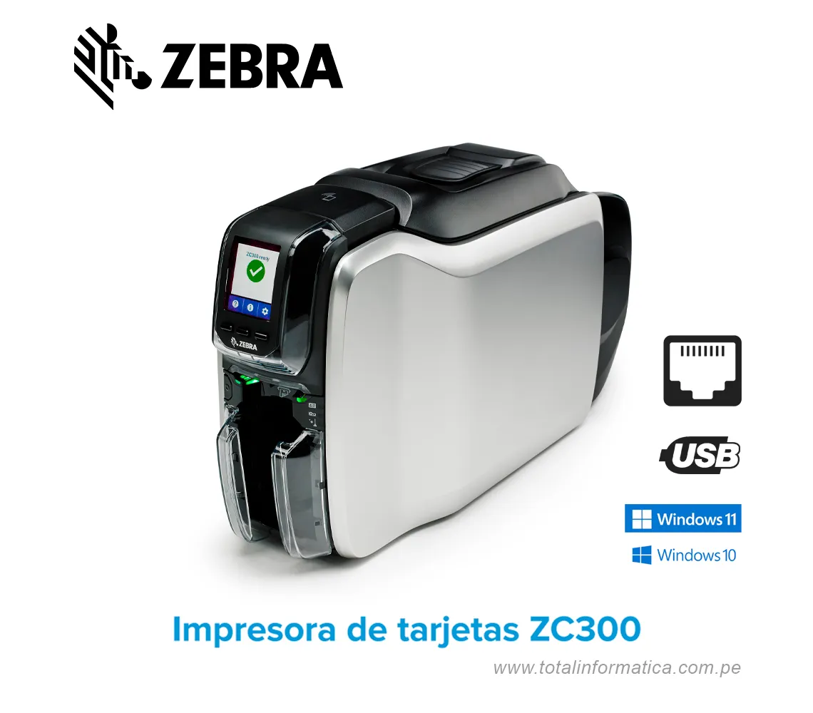 IMPRESORA ZEBRA DE TARJETAS ZC300 ZC32-000CQ00LA00, IMPRESIÓN A DOBLE CARA, CONEXIÓN USB, WINDOWS DRIVER - imagen 1