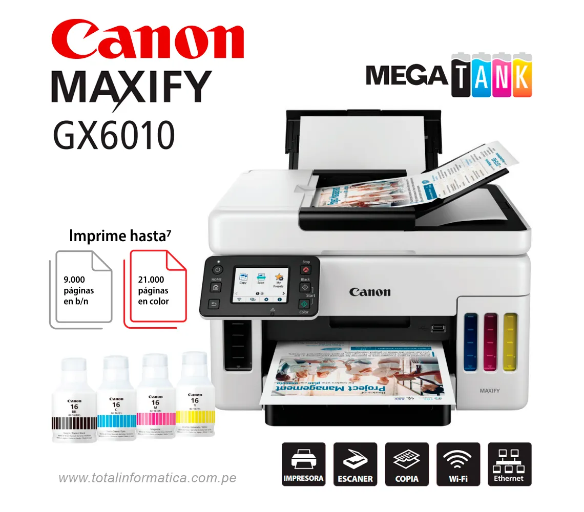 MULTIFUNCIONAL CANON MAXIFY GX6010, IMPRESORA INALAMBRICA, COLOR, WIFI, USB - imagen 1