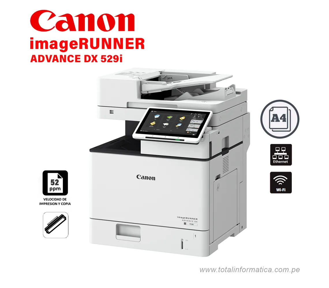 IMPRESORA LASER CANON IMAGERUNNER ADVANCE DX 529I, 52 PPM, USB 2.0 / ETHERNET/ WI-FI - imagen 1