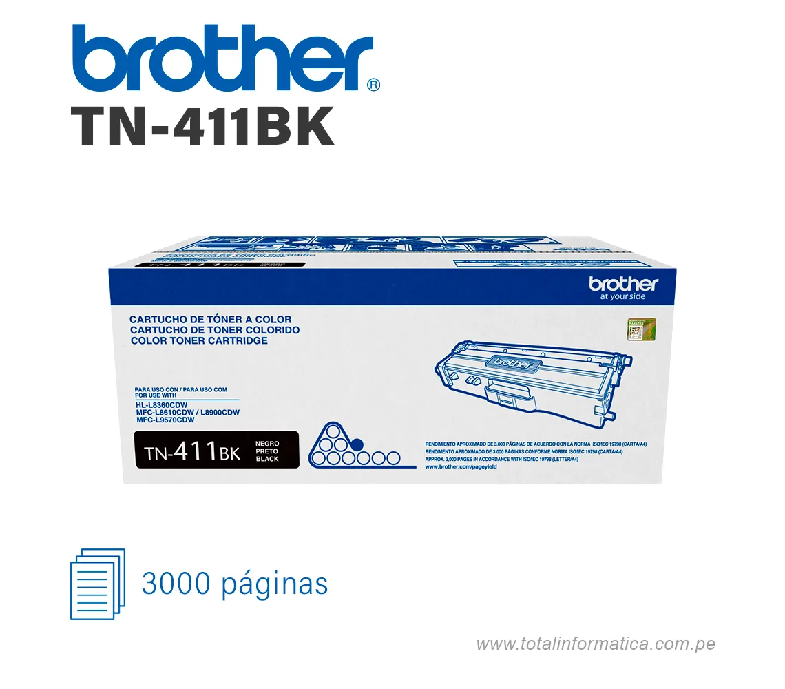 TONER BROTHER TN411BK/TN-411BK BLACK, MFCL8900CDW, 3K PAG. - imagen 1