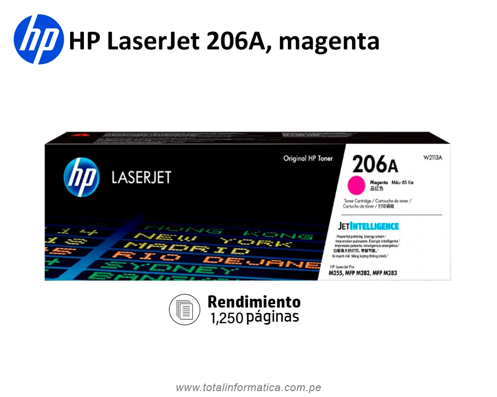 Tóner HP 206A W2113A Magenta | Rendimiento 1,250 páginas - imagen 1