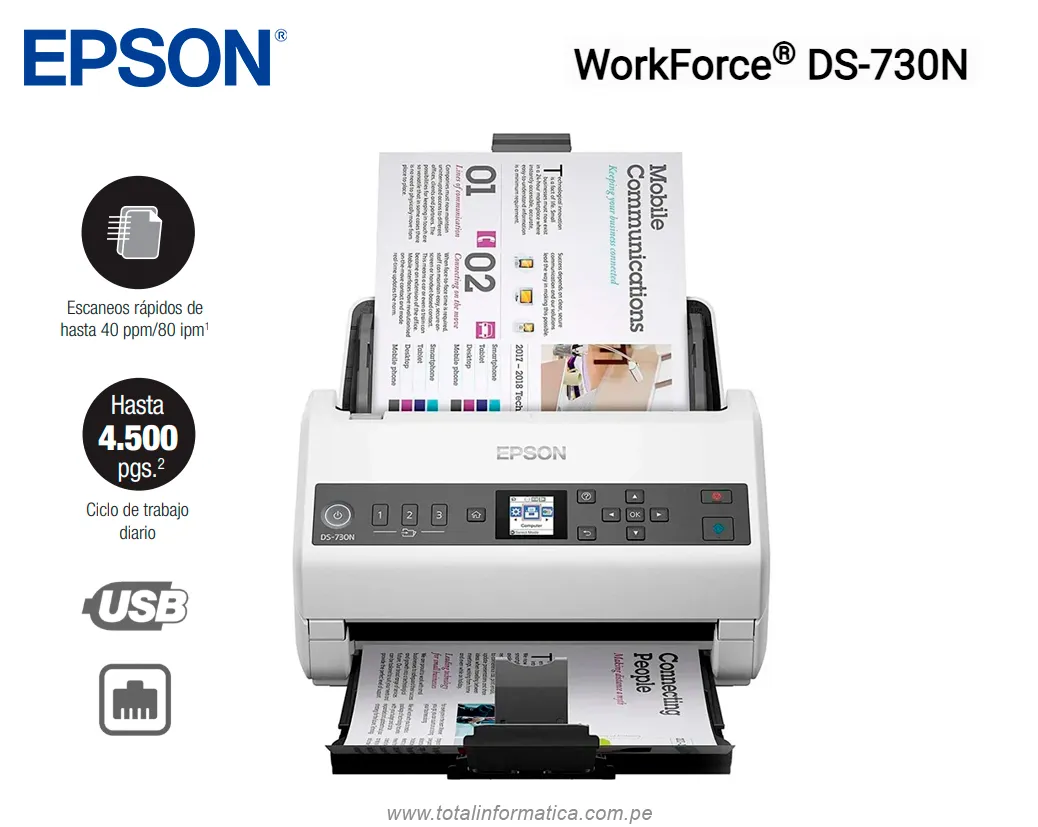 ESCÁNER Epson DS-730N a color A4 / 40ppm / USB / LAN. - imagen 1