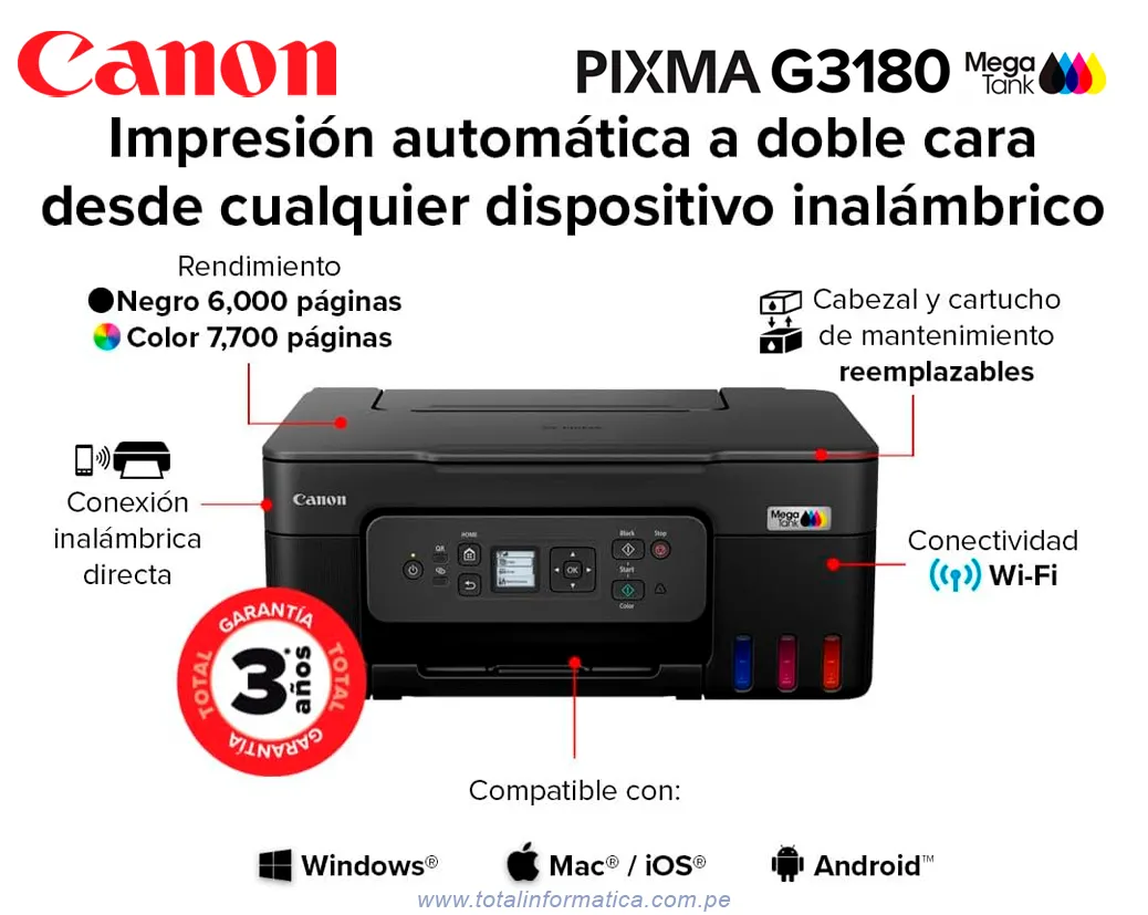 Canon PIXMA G3180 Multifuncional Color WiFi USB con Dúplex - imagen 3