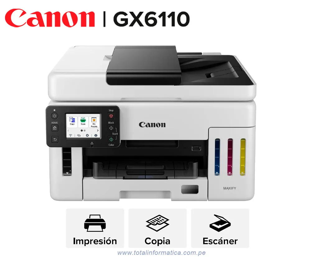 Impresora Multifuncional Canon MAXIFY GX6110 45ppm dúplex/Wi-Fi/Ethernet  - imagen 2