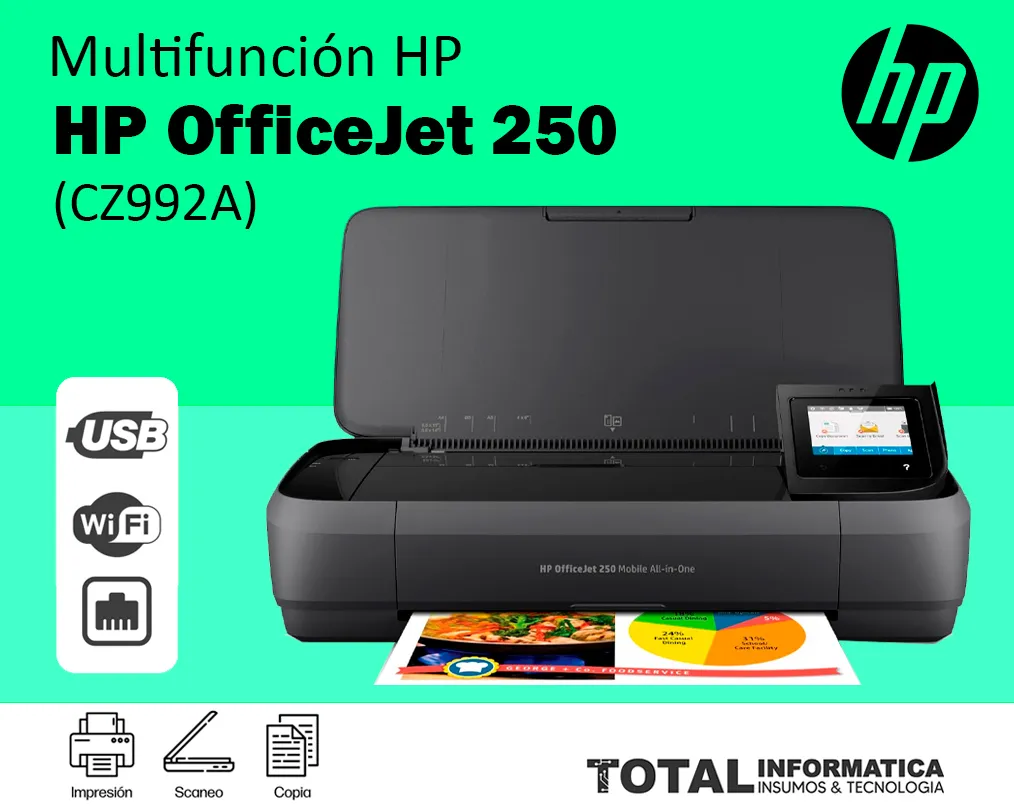 Impresora Multifuncional HP OfficeJet 250 CZ992A Mobile Portátil WiFi/BLE/USB - imagen 1