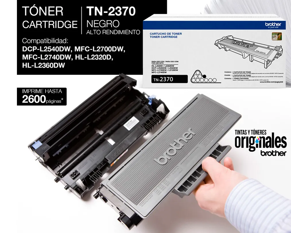 Tóner Brother TN-2370 Negro Original | HL-L2360DW, DCP-L2540DW | 2600 Páginas - imagen 2
