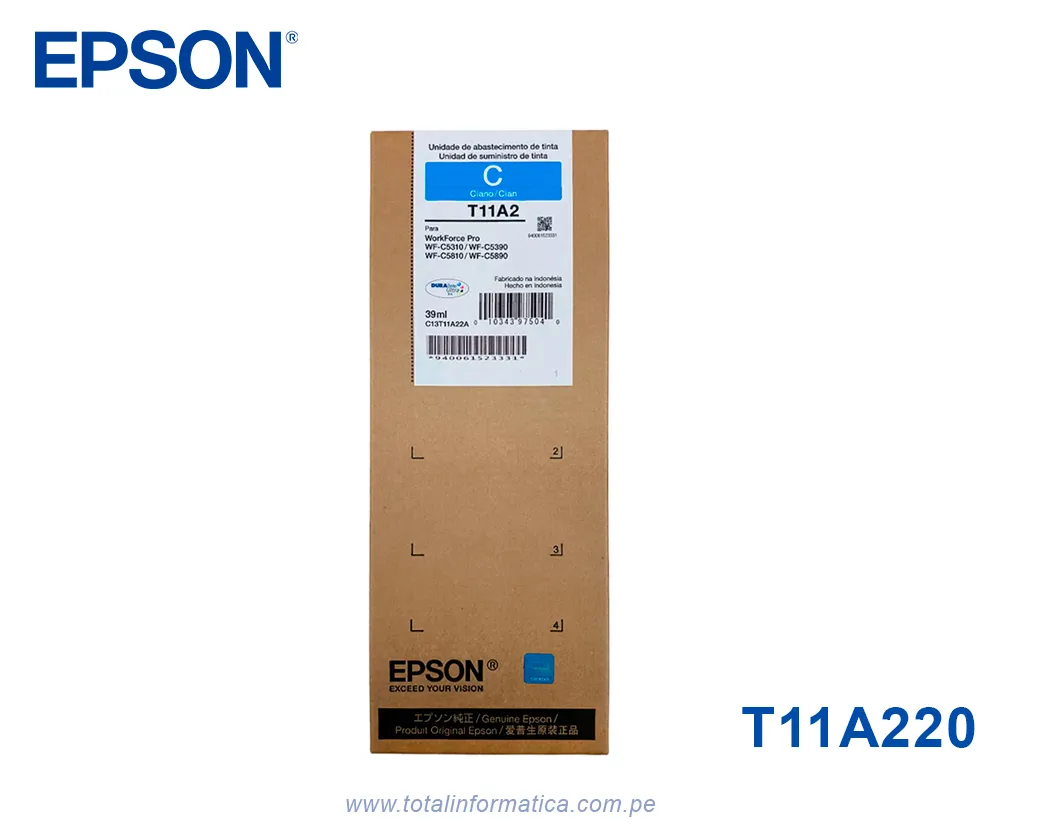 Bolsa de Tinta Epson T11A  Cian Original T11A220-AL  | WorkForce Pro WF-C5810 / WF-C5890 - imagen 2