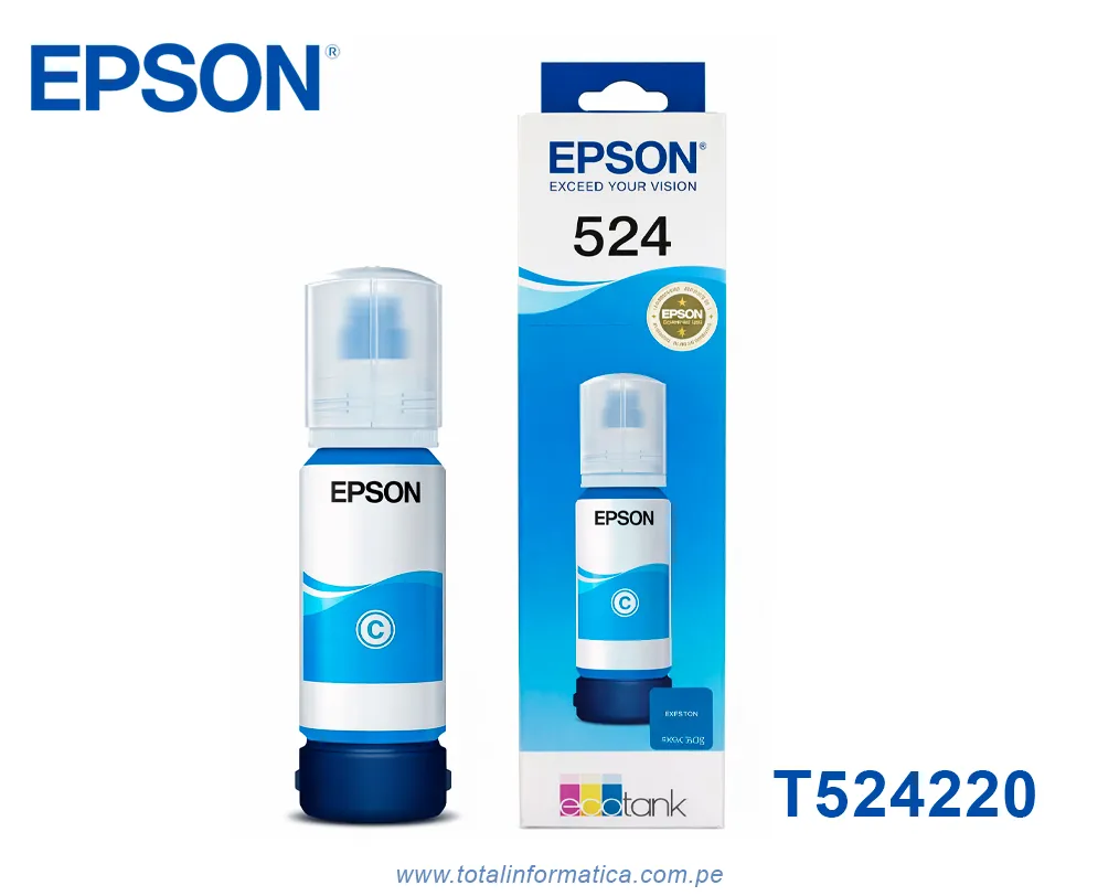 Tinta Epson T524220-AL Cyan, Rendimiento 7500 Páginas ,Epson EcoTank L6580, L15150, L15160 - imagen 1