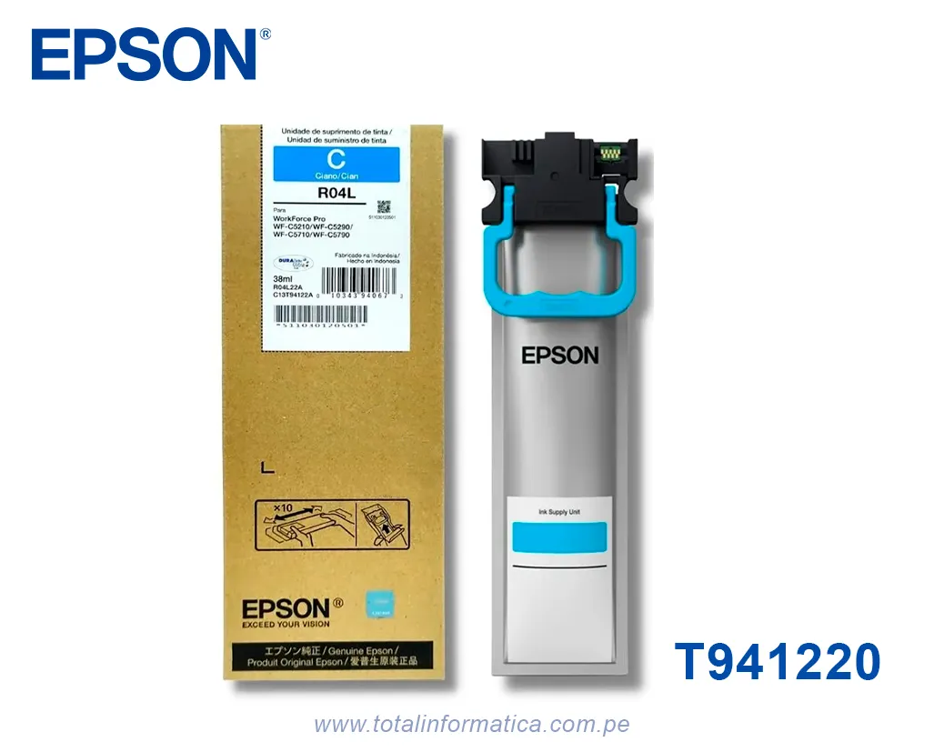 Bolsa de Tinta Epson T941 T941220-AL Original Cyan - WorkForce Pro WF-C5710 / WF-C5790 - imagen 1