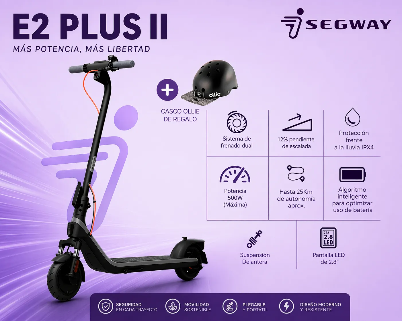 Scooter Eléctrico Segway E2 Plus II + Casco Ollie - imagen 1