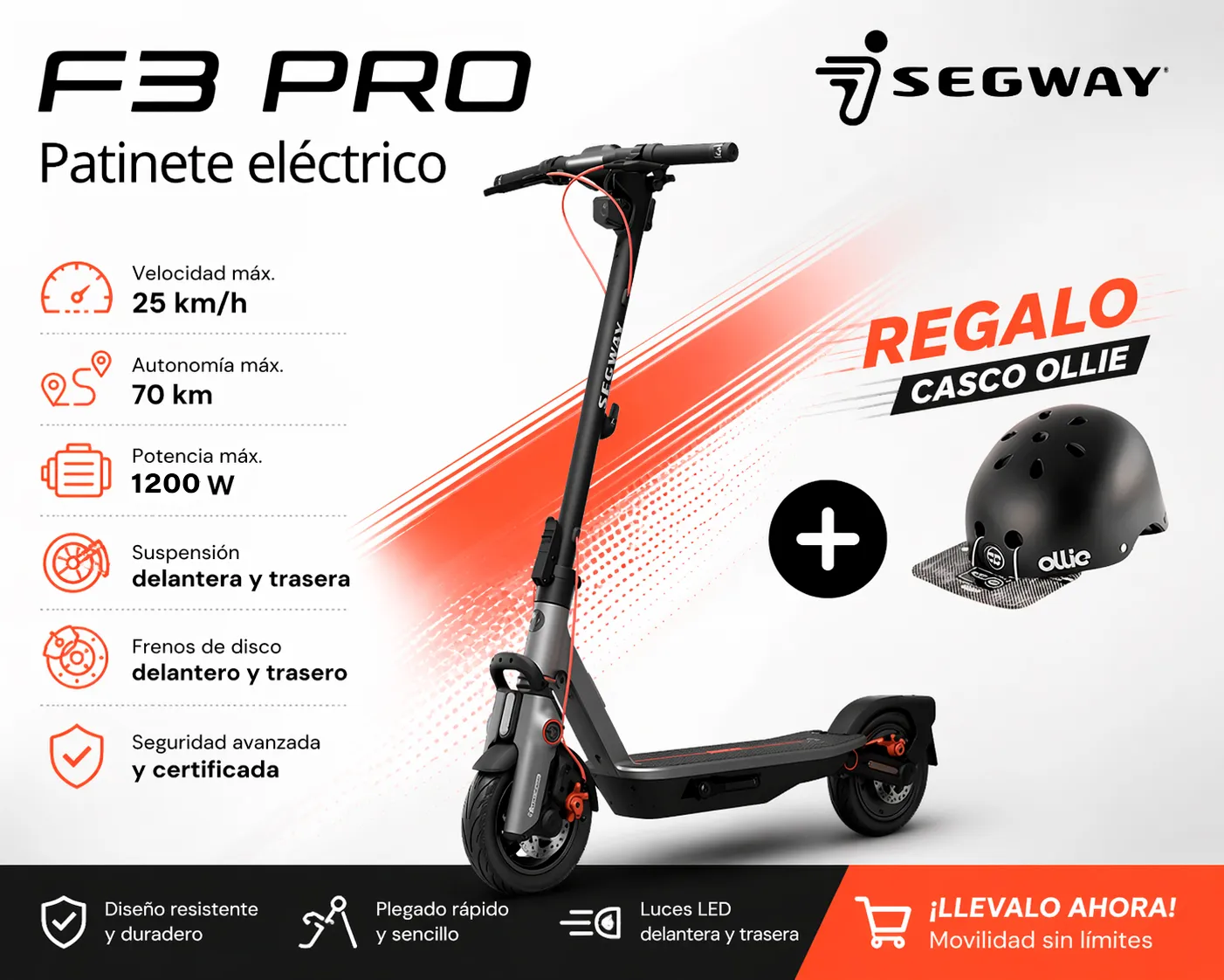 Scooter Eléctrico Segway F3 Pro + Casco Ollie - imagen 1