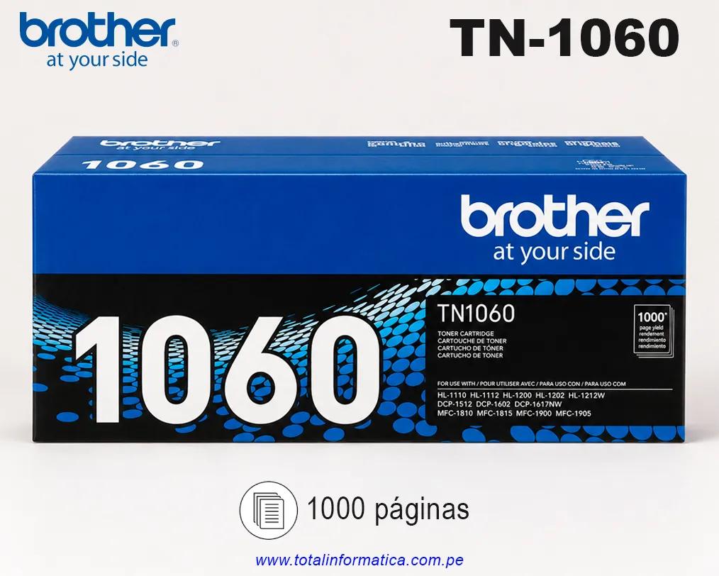 Toner Brother TN1060 Negro Original para HL-1202 HL-1212W DCP-1602 DCP-1617NW 1,000 Páginas - imagen 1