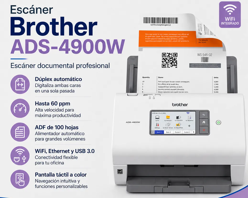 Escáner Brother ADS-4900W Dúplex WiFi Profesional - imagen 1