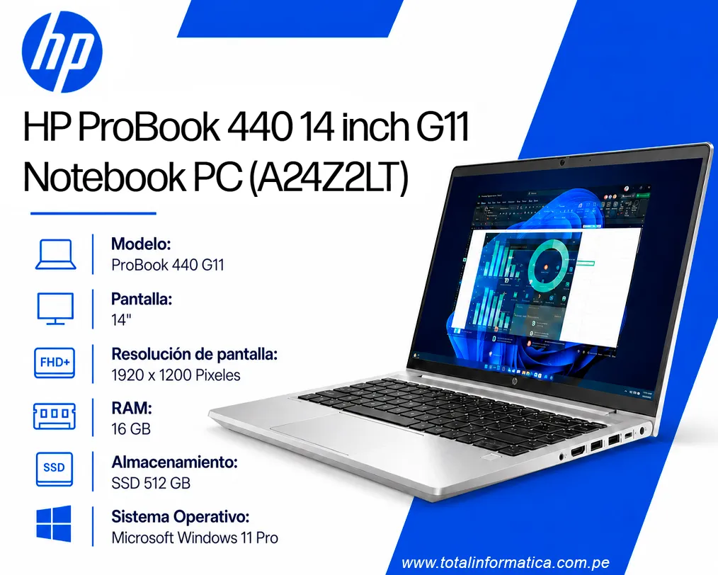 Laptop HP Probook 440 G11 14in U5-125U 16GB 512GB Windows 11 Pro - imagen 1