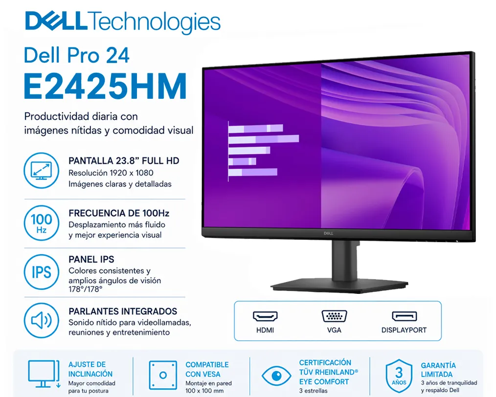 Monitor LED Dell Pro E2425HM 24” Full HD 100Hz HDMI VGA - imagen 1