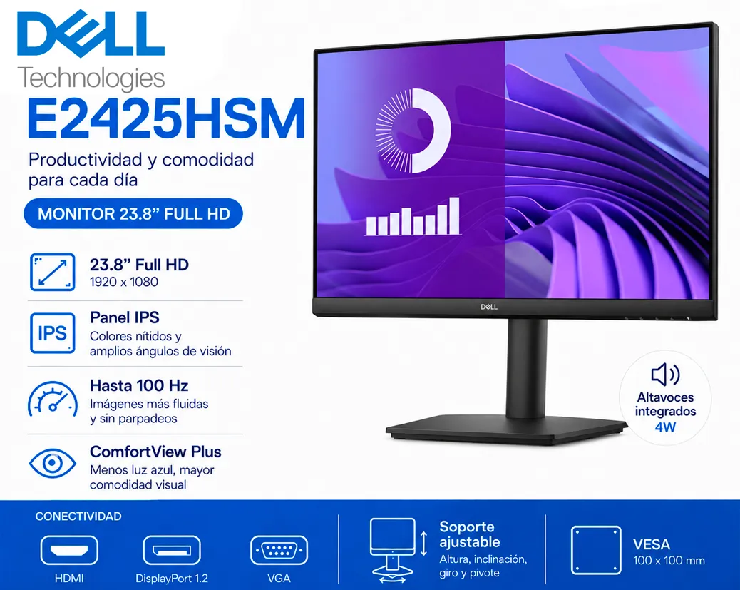 Monitor Dell E2425HSM 23.8" Full HD HDMI DisplayPort VGA - imagen 1