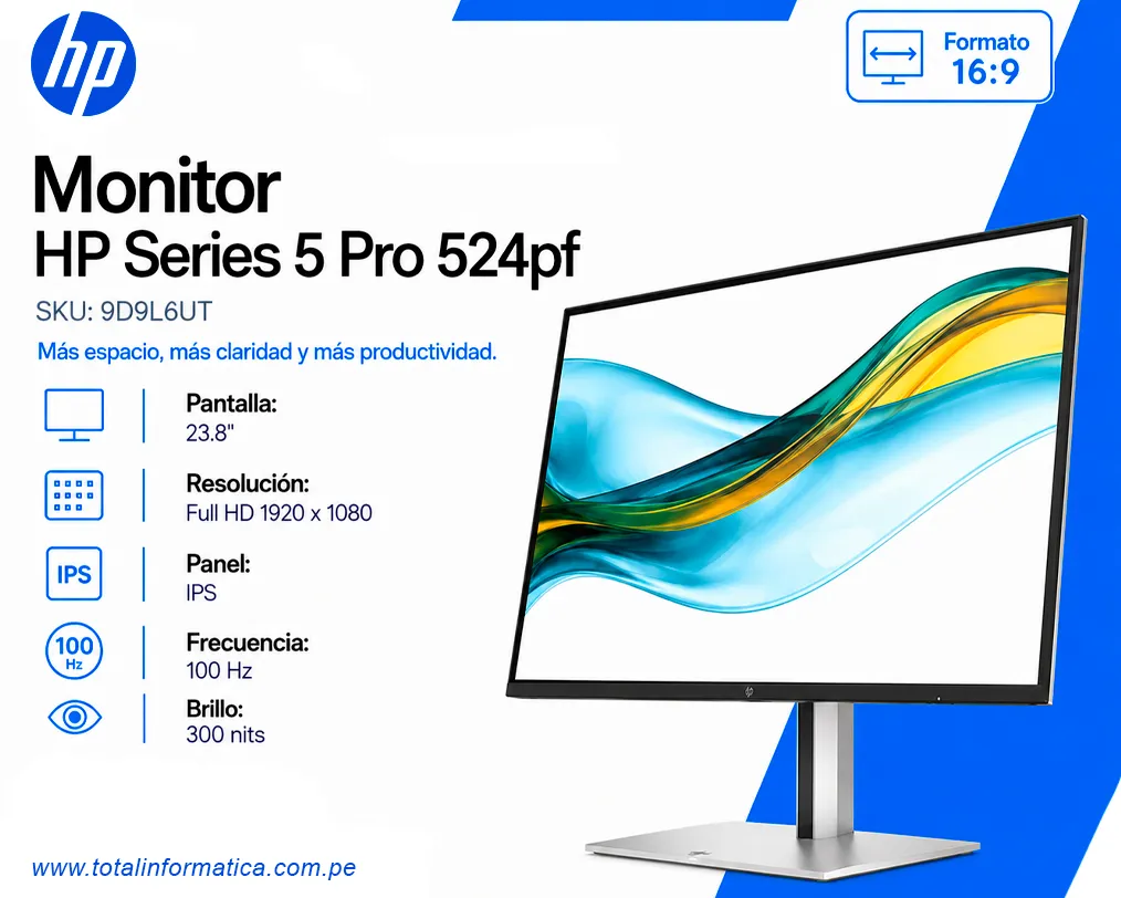 Monitor HP Series 5 Pro 524pf 23.8” FHD IPS 100Hz | 9D9L6UT - imagen 1
