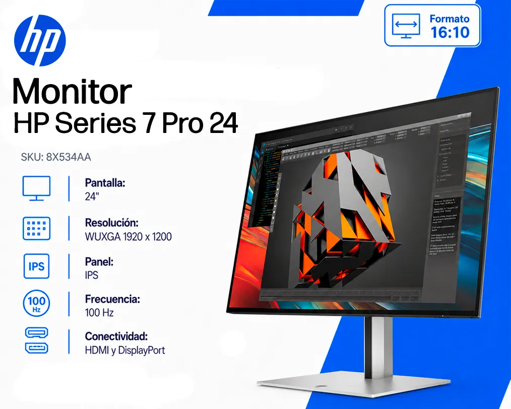 Monitor HP 7 Pro 24pn  24" WUXGA IPS 100Hz HDMI DP | 8X534AA - imagen 1