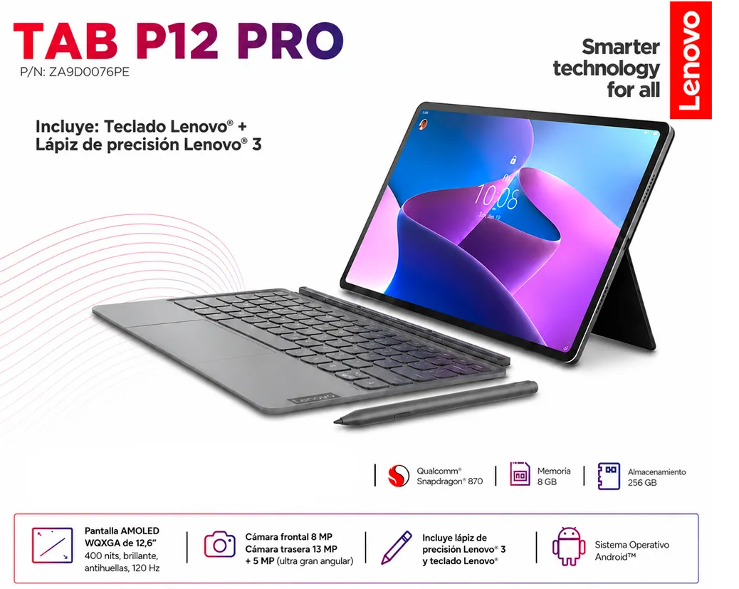 Tablet Lenovo Tab P12 Pro ZA9D0076PE 12.6” 8GB 256GB con Teclado y Lápiz - imagen 1