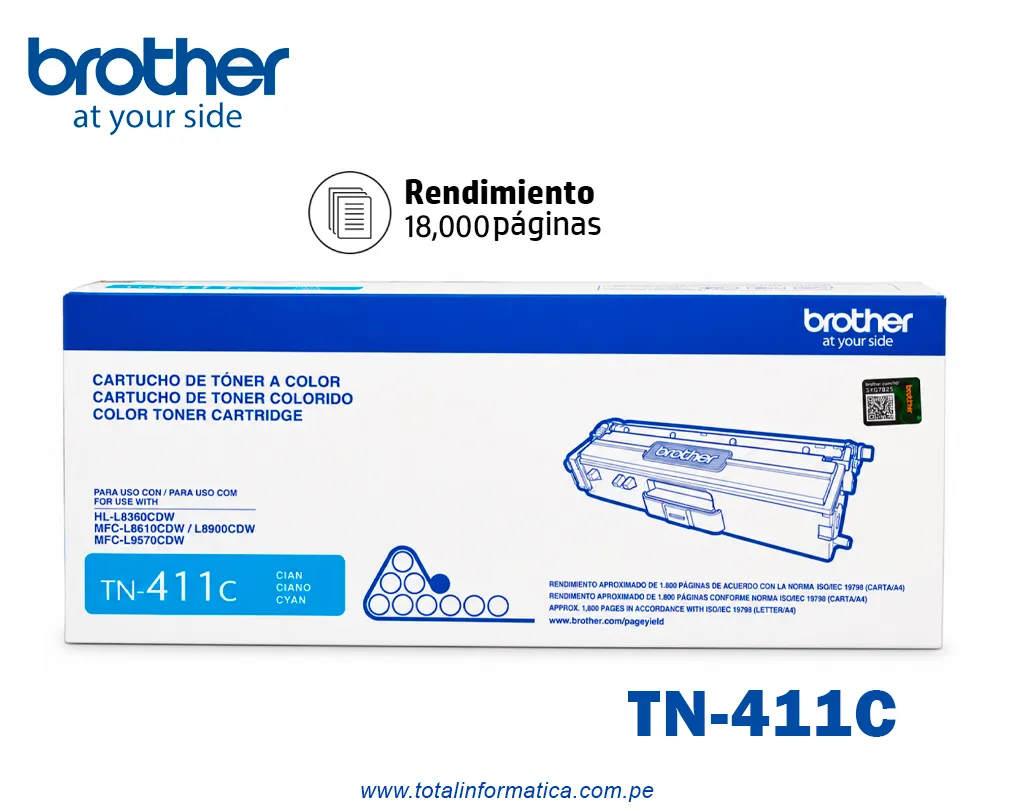 Toner BROTHER TN411C Cyan Original / MFC-L8900CDW, 1800 Pág. - imagen 1