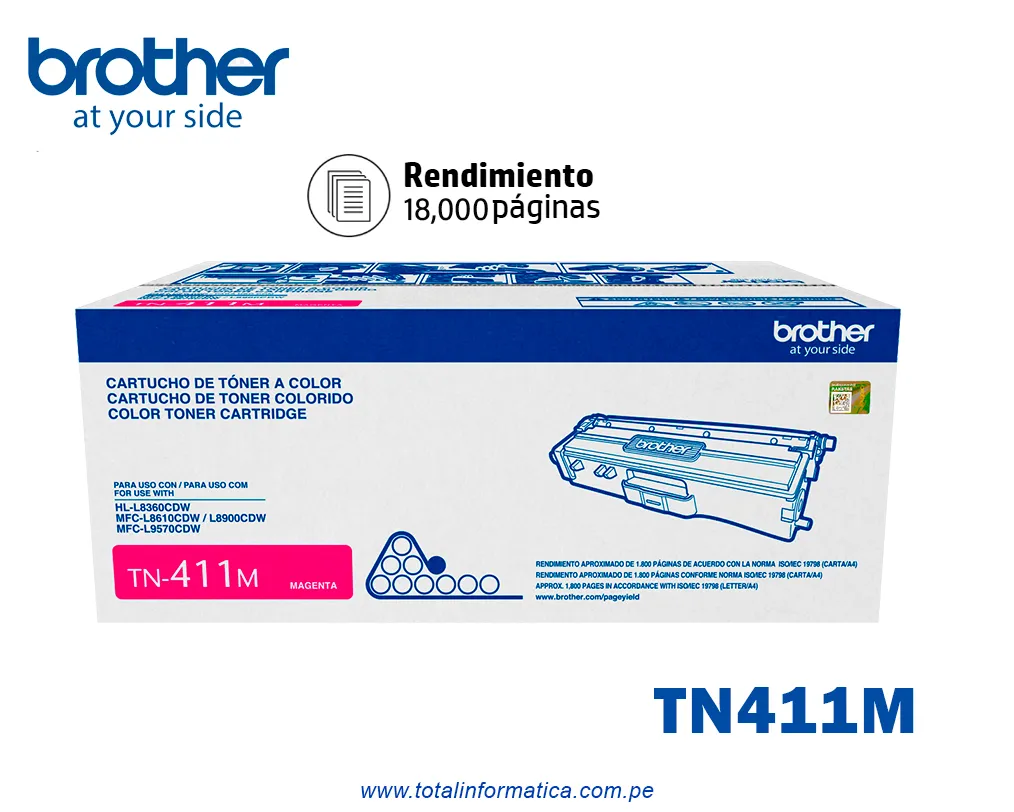 Toner BROTHER TN411M Magenta Original / MFC-L8900CDW, 1800 Pág. - imagen 1