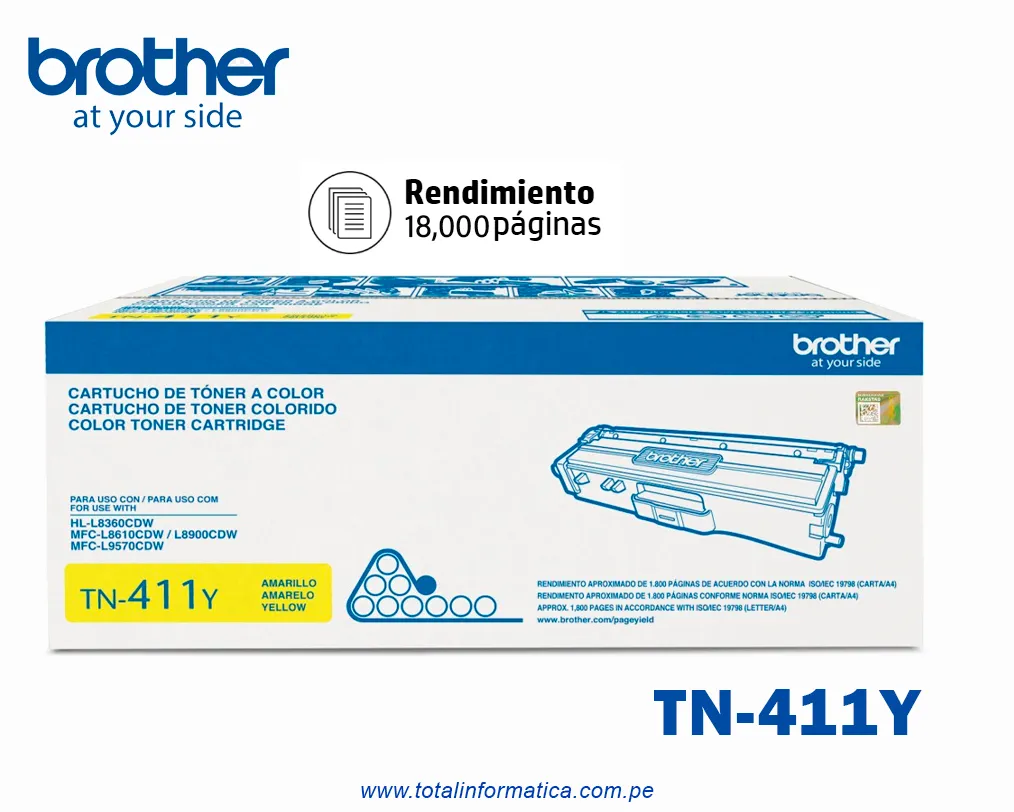 Toner BROTHER TN411Y Yellow Original / MFC-L8900CDW, 1800 Pág. - imagen 1