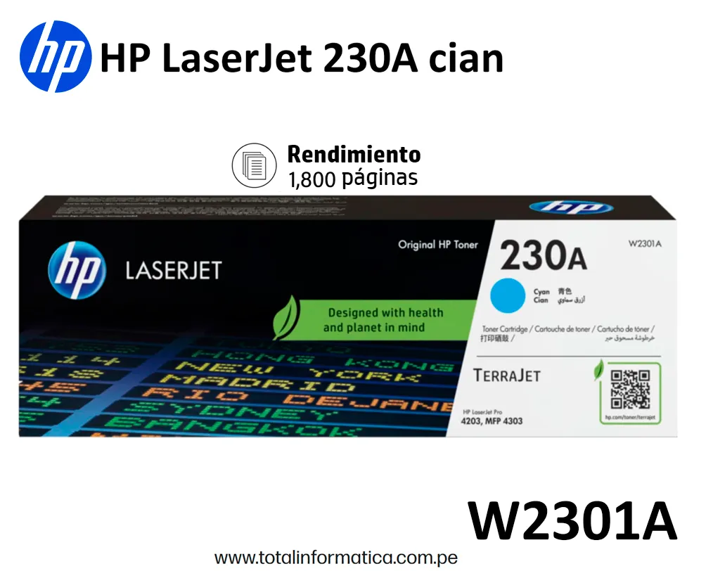 HP 230A W2301A Cyan Toner Original 1,800 Pág. - imagen 1