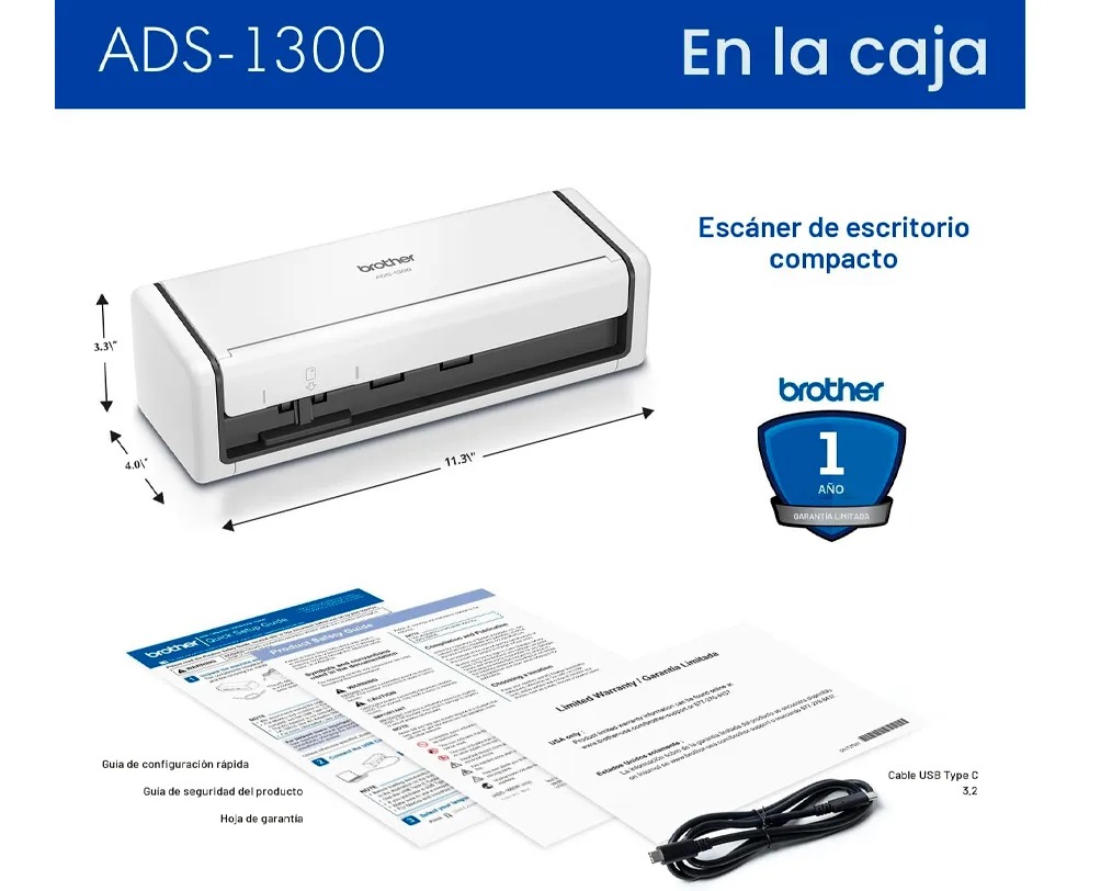 BROTHER ADS-1300 Escaner de Documentos con Dúplex / ADF - imagen 4