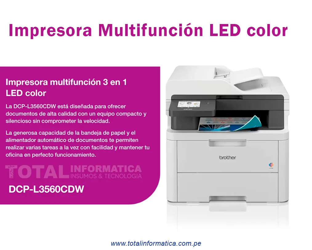 Impresora Brother DCPL3560CDW Multifunción Láser Color WiFi Dúplex - imagen 2