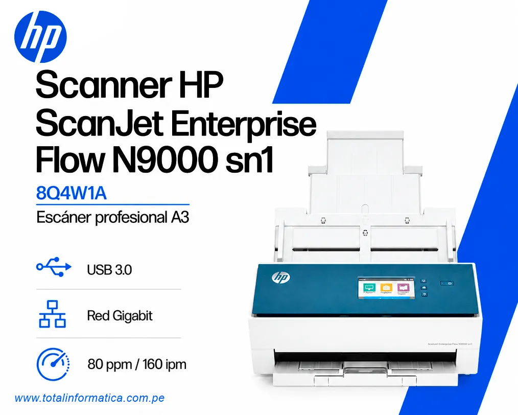 Escáner HP ScanJet Enterprise Flow N9000 sn1 8Q4W1A A3 USB 3.0 Red Gigabit - imagen 1