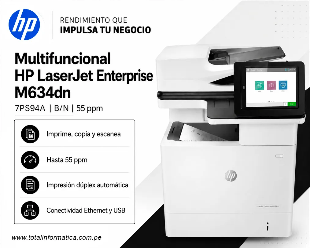 HP LASERJET Enterprise M634dn 7PS94A Multifuncional Láser B/N 55ppm - imagen 2