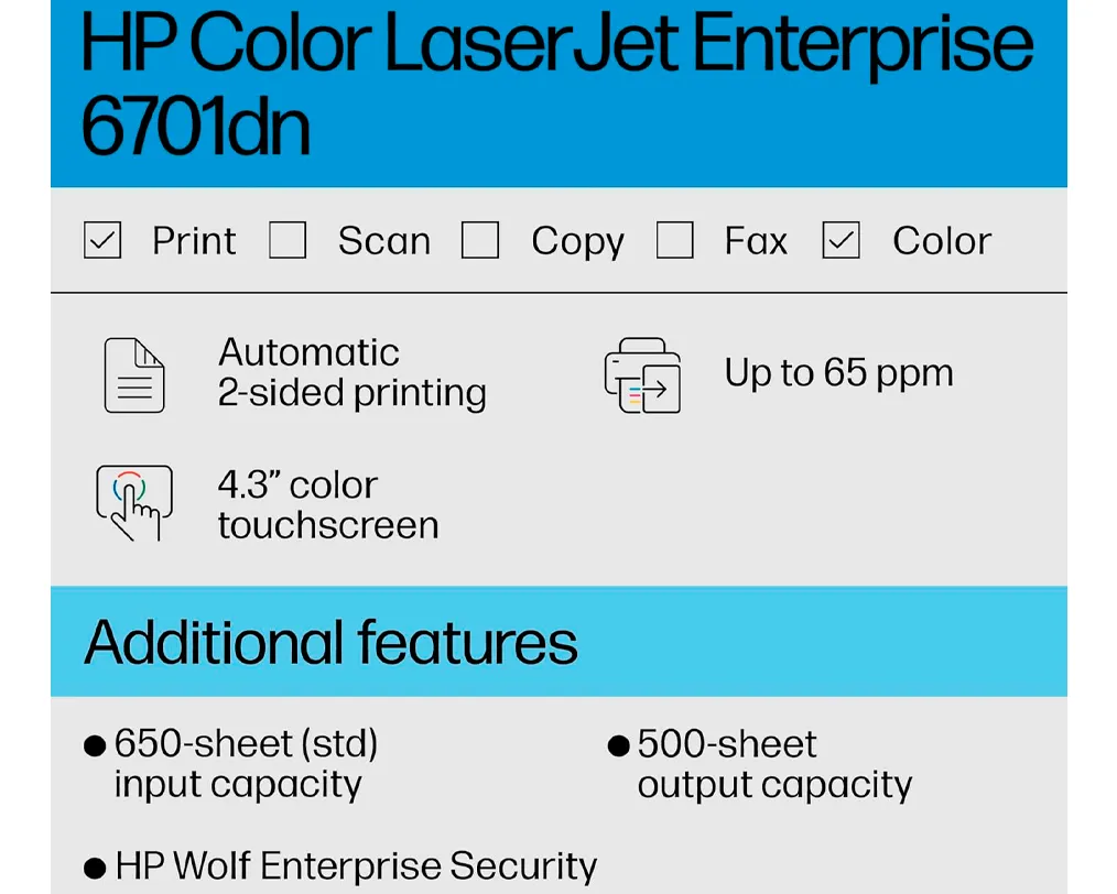Impresora HP Color LaserJet Enterprise 6701dn 58M42A Dúplex Color - imagen 3