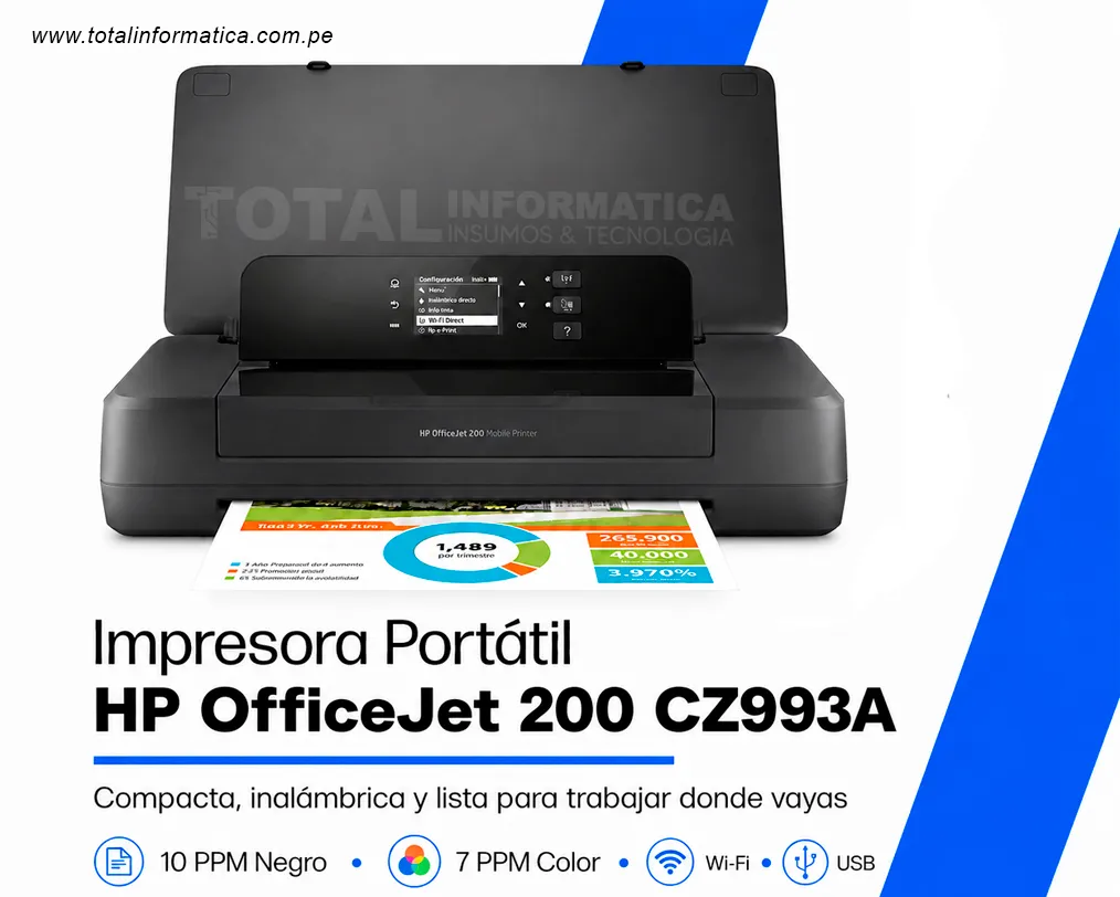 Impresora móvil HP OFFICEJET 200 CZ993A WiFi USB Color 10PPM - imagen 2