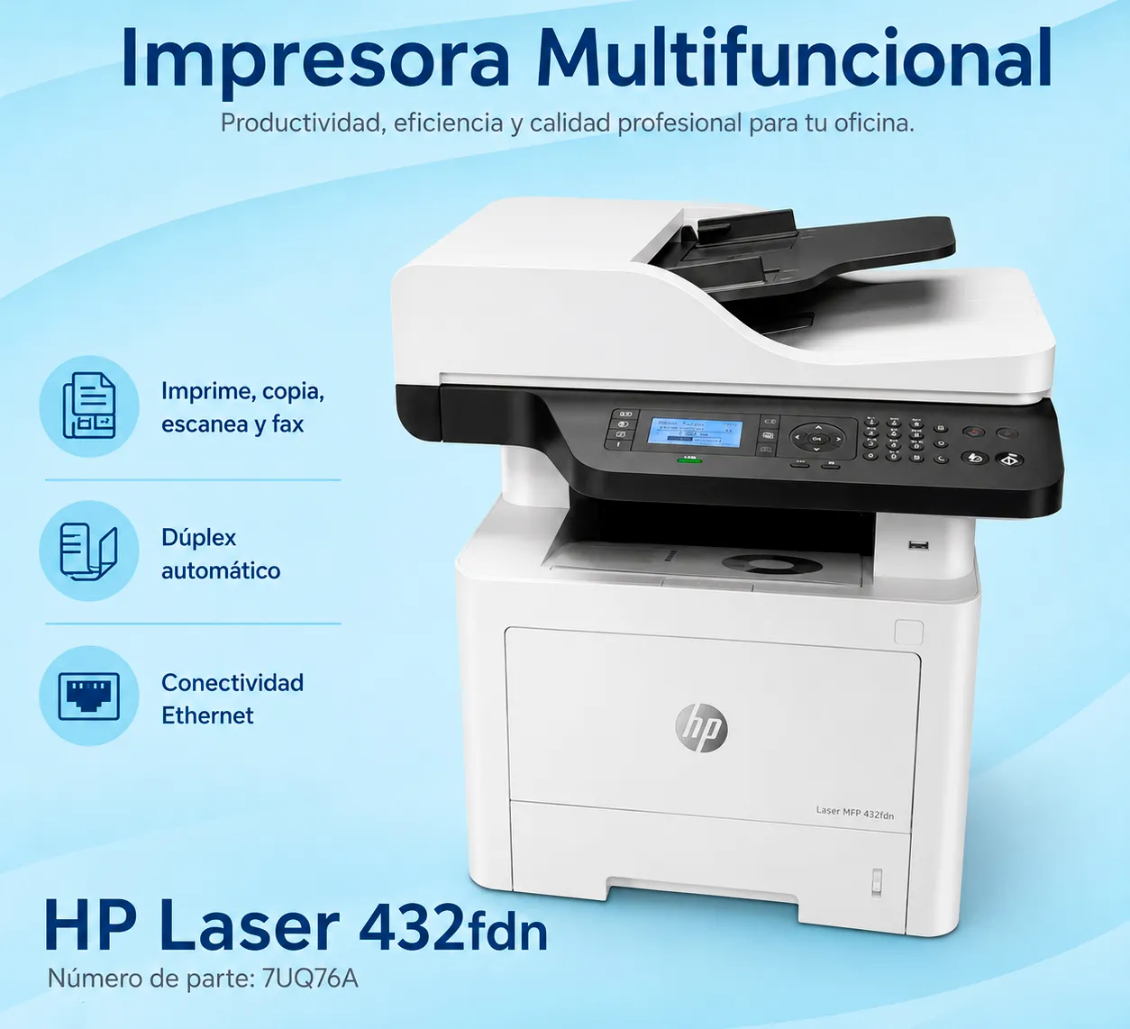 IMPRESORA MULTIFUNCIONAL HP LASER 432FDN, 42PPM, USB, RED - imagen 4