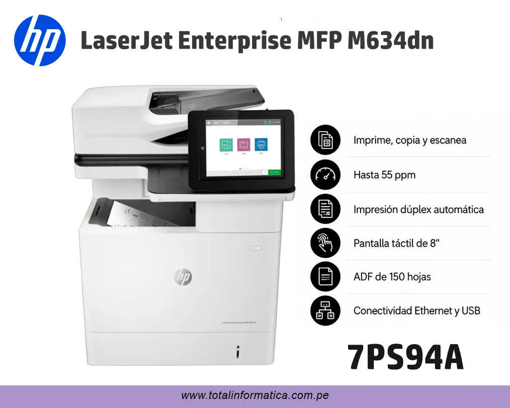 HP LASERJET Enterprise M634dn 7PS94A Multifuncional Láser B/N 55ppm - imagen 1