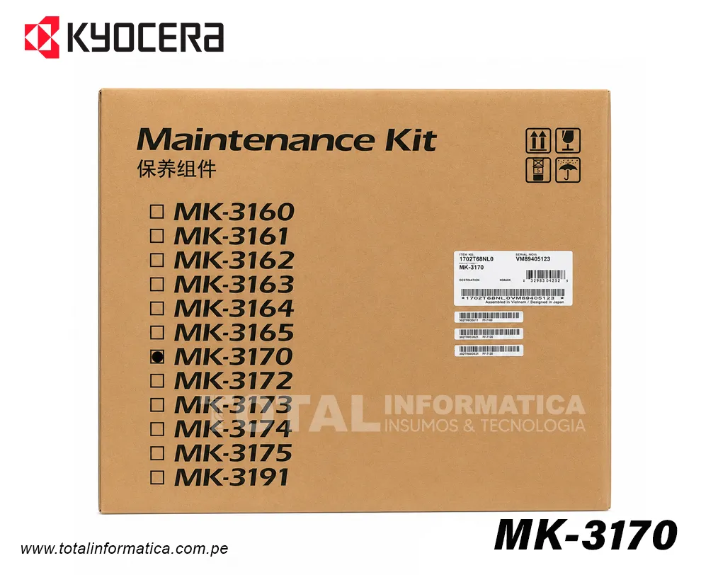 Kit de mantenimiento Kyocera MK-3170 1702T68NL0 ECOSYS P3050DN/P3055DN/P3060DN 500000 Paginas - imagen 1