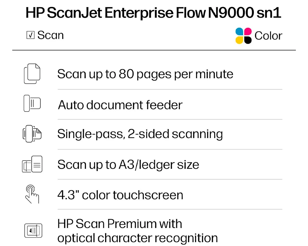 Escáner HP ScanJet Enterprise Flow N9000 sn1 8Q4W1A A3 USB 3.0 Red Gigabit - imagen 5