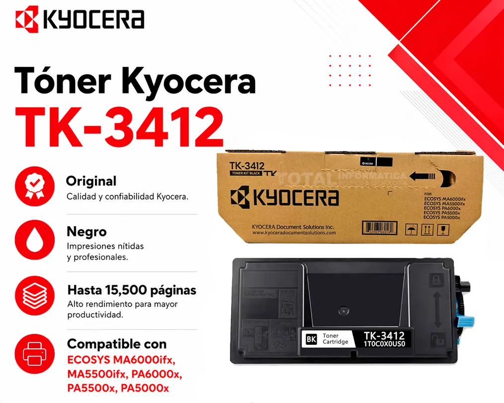 Toner Kyocera TK-3412 Ecosys MA5500IFX / PA5500X (21K Páginas) - imagen 5