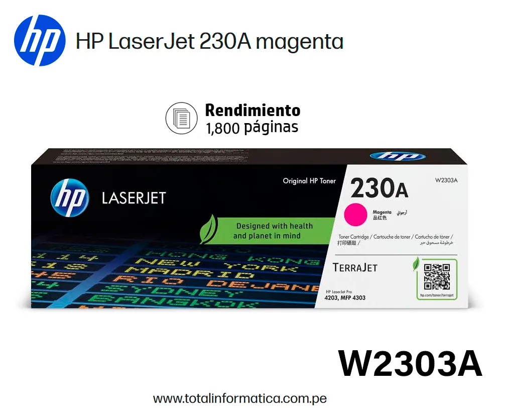 HP 230A W2303A Magenta Toner Original 1,800 Pág. - imagen 1