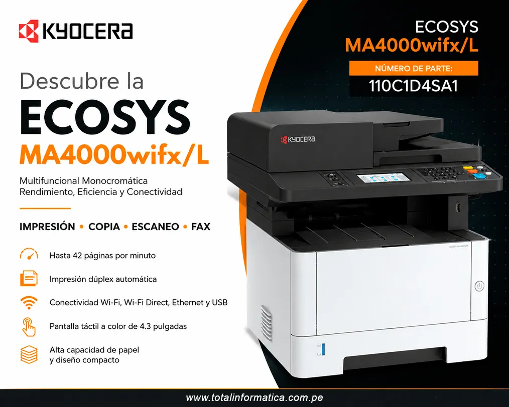KYOCERA ECOSYS MA4000wifx/L Impresora Laser Multifuncional 42ppm - imagen 2